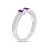 Thumbnail Image 3 of Baguette Amethyst and White Lab-Created Sapphire Open Shank Ring in Sterling Silver - Size 7