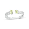 Thumbnail Image 1 of Baguette Peridot and White Lab-Created Sapphire Open Shank Ring in Sterling Silver - Size 7