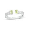 Thumbnail Image 0 of Baguette Peridot and White Lab-Created Sapphire Open Shank Ring in Sterling Silver - Size 7