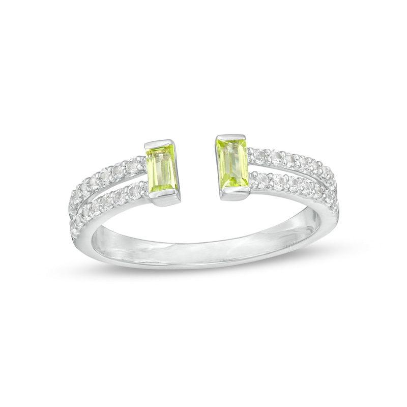 Baguette Peridot and White Lab-Created Sapphire Open Shank Ring in Sterling Silver - Size 7