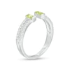 Thumbnail Image 3 of Baguette Peridot and White Lab-Created Sapphire Open Shank Ring in Sterling Silver - Size 7