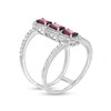 Thumbnail Image 2 of Marilyn Monroe™ Collection Rhodolite Garnet and 1/2 CT. T.W. Diamond Linear Three Stone Orbit Ring in 10K White Gold
