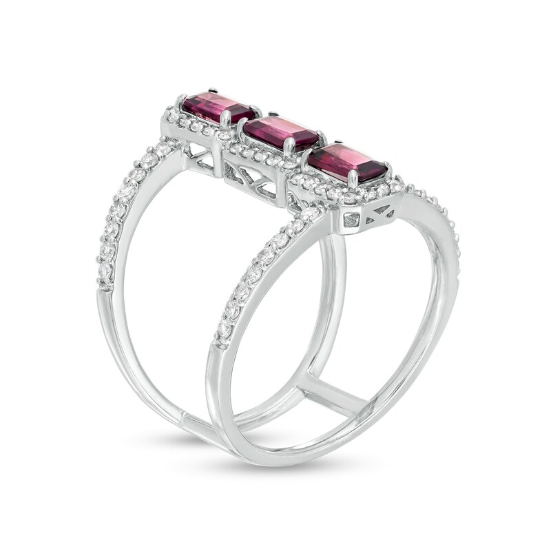 Main Image 2 of Marilyn Monroe™ Collection Rhodolite Garnet and 1/2 CT. T.W. Diamond Linear Three Stone Orbit Ring in 10K White Gold