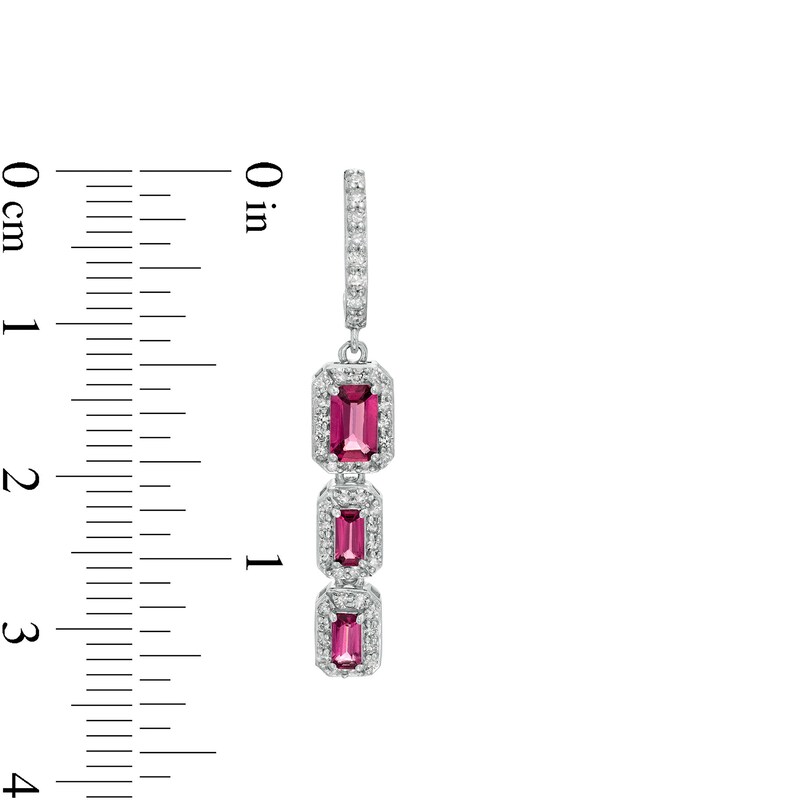 Main Image 2 of Marilyn Monroe™ Collection Emerald-Cut Rhodolite Garnet and 1/2 CT. T.W. Diamond Frame Drop Earrings in 10K White Gold