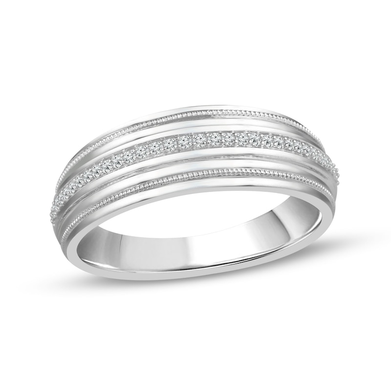 Main Image 1 of 1/8 CT. T.W. Diamond Milgrain Wedding Band in 14K White Gold
