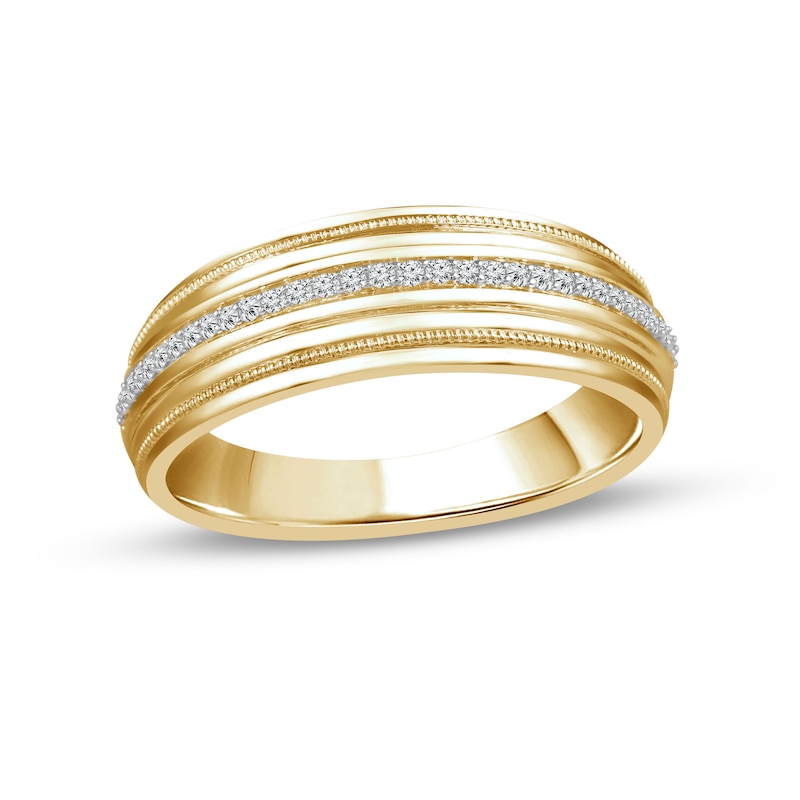 Main Image 1 of 1/8 CT. T.W. Diamond Milgrain Wedding Band in 10K Gold