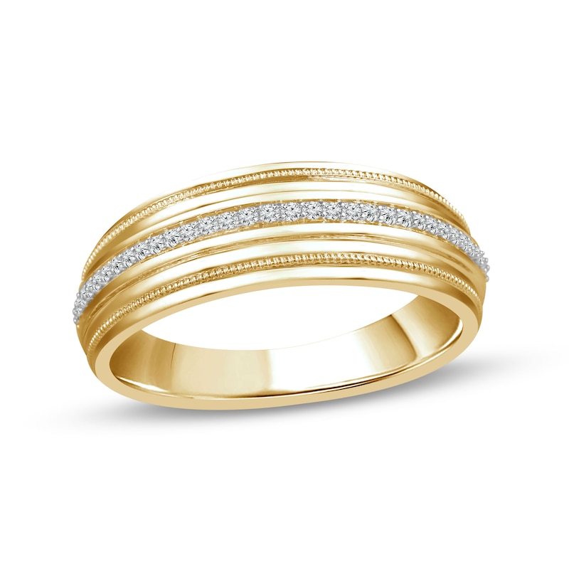 Main Image 1 of 1/8 CT. T.W. Diamond Milgrain Wedding Band in 14K Gold