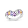 Thumbnail Image 1 of Marilyn Monroe™ Collection Certified Marquise Multi-Gemstone and 1/8 CT. T.W. Diamond Chevron Ring in 10K White Gold
