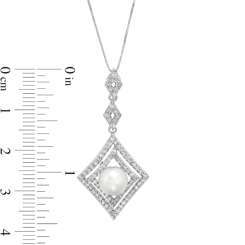 Main Image 2 of Marilyn Monroe™ Collection 7.5mm Freshwater Cultured Pearl and 1/2 CT. T.W. Diamond Tilted Pendant in 10K White Gold