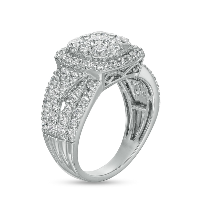 Main Image 3 of 2 CT. T.W. Composite Cushion Diamond Frame V-Sides Ring in 10K White Gold