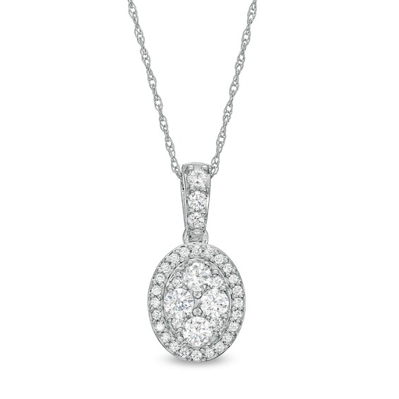 1/2 CT. T.w. Oval-Shaped Multi-Diamond Frame Pendant in 10K White Gold