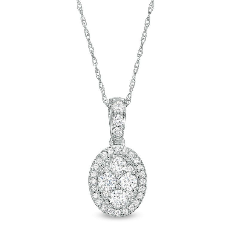 Main Image 1 of 1/2 CT. T.W. Oval-Shaped Multi-Diamond Frame Pendant in 10K White Gold