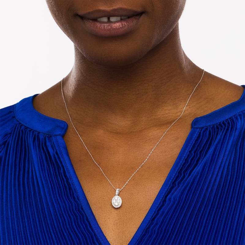 Main Image 2 of 1/2 CT. T.W. Oval-Shaped Multi-Diamond Frame Pendant in 10K White Gold