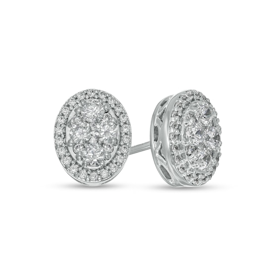 1/2 CT. T.w. Composite Oval Diamond Frame Stud Earrings in 10K White Gold