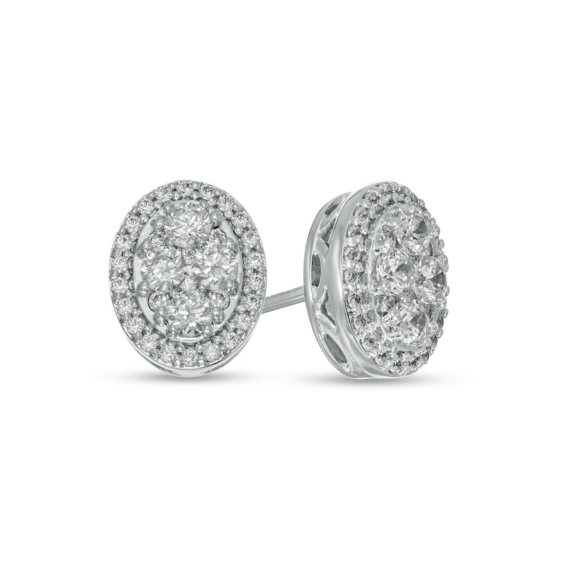 Main Image 1 of 1/2 CT. T.W. Composite Oval Diamond Frame Stud Earrings in 10K White Gold
