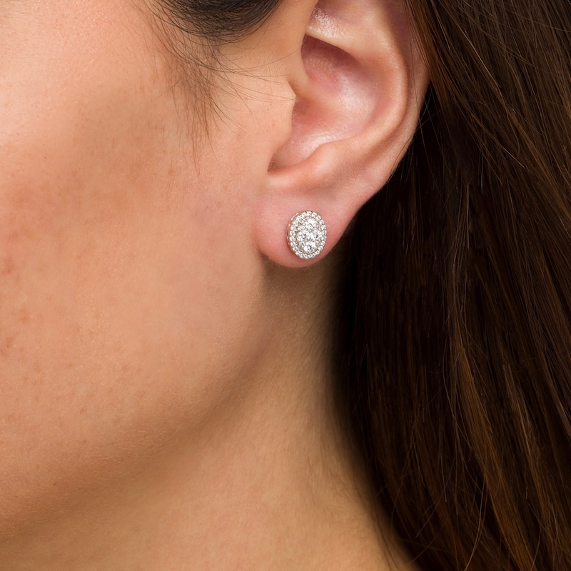 Main Image 2 of 1/2 CT. T.W. Composite Oval Diamond Frame Stud Earrings in 10K White Gold
