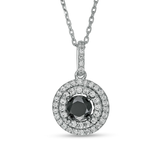 5/8 CT. T.w. Black Enhanced and White Diamond Double Frame Pendant in 10K White Gold