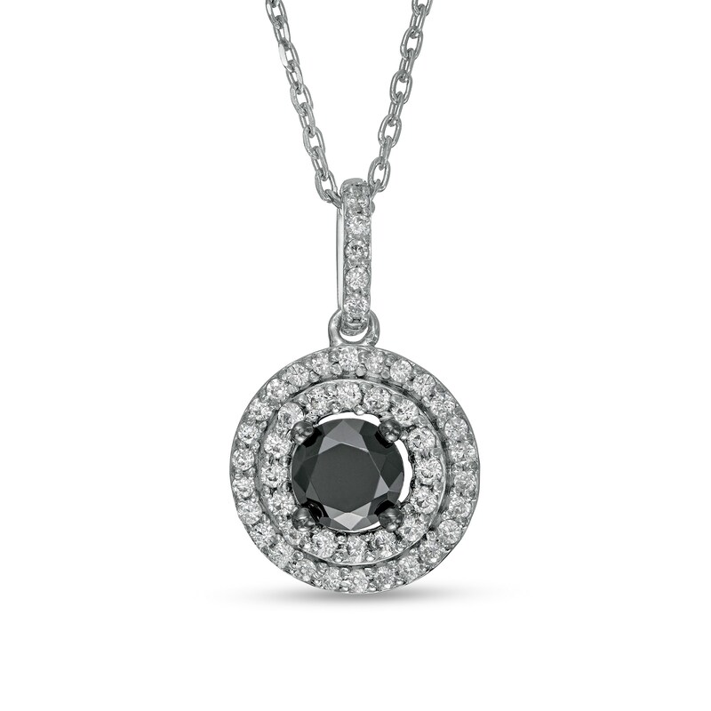 Main Image 1 of 5/8 CT. T.W. Black Enhanced and White Diamond Double Frame Pendant in 10K White Gold