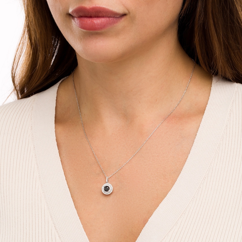 Main Image 2 of 5/8 CT. T.W. Black Enhanced and White Diamond Double Frame Pendant in 10K White Gold