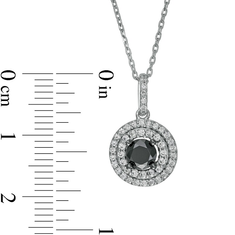 Main Image 3 of 5/8 CT. T.W. Black Enhanced and White Diamond Double Frame Pendant in 10K White Gold
