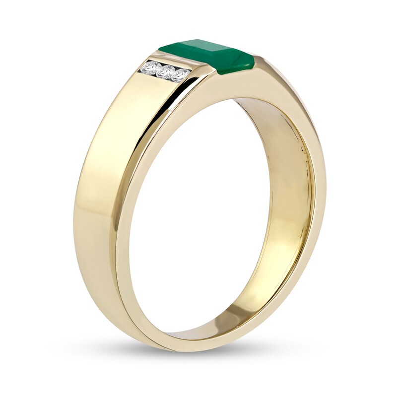 Main Image 2 of Emerald-Cut Emerald and 1/8 CT. T.W. Diamond Octagonal Frame Tri-Sides Band in 10K Gold