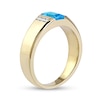 Thumbnail Image 1 of Men's Emerald-Cut Swiss Blue Topaz and 1/8 CT. T.W. Diamond Trio Wedding Band in 10K Gold