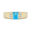 Thumbnail Image 3 of Men's Emerald-Cut Swiss Blue Topaz and 1/8 CT. T.W. Diamond Trio Wedding Band in 10K Gold