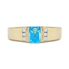 Thumbnail Image 2 of Men's Emerald-Cut Swiss Blue Topaz and 1/8 CT. T.W. Diamond Trio Wedding Band in 10K Gold