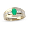 Thumbnail Image 0 of Men's Oval Emerald and 1/6 CT. T.W. Diamond Tri-Sides Grooved Band in 10K Two-Tone Gold