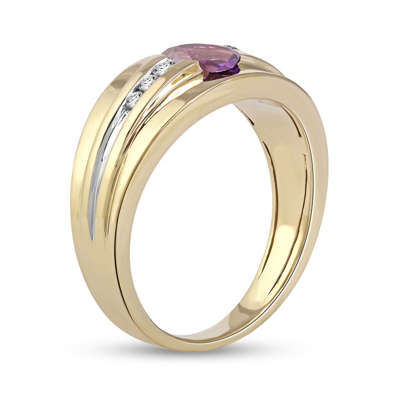 Main Image 2 of Oval Amethyst and 1/6 CT. T.W. Diamond Tri-Sides Grooved Band in 10K Two-Tone Gold