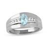 Thumbnail Image 0 of Men's Oval Aquamarine and 1/6 CT. T.W. Diamond Tri-Sides Grooved Band in 10K White Gold