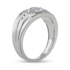 Thumbnail Image 1 of Men's Oval Aquamarine and 1/6 CT. T.W. Diamond Tri-Sides Grooved Band in 10K White Gold