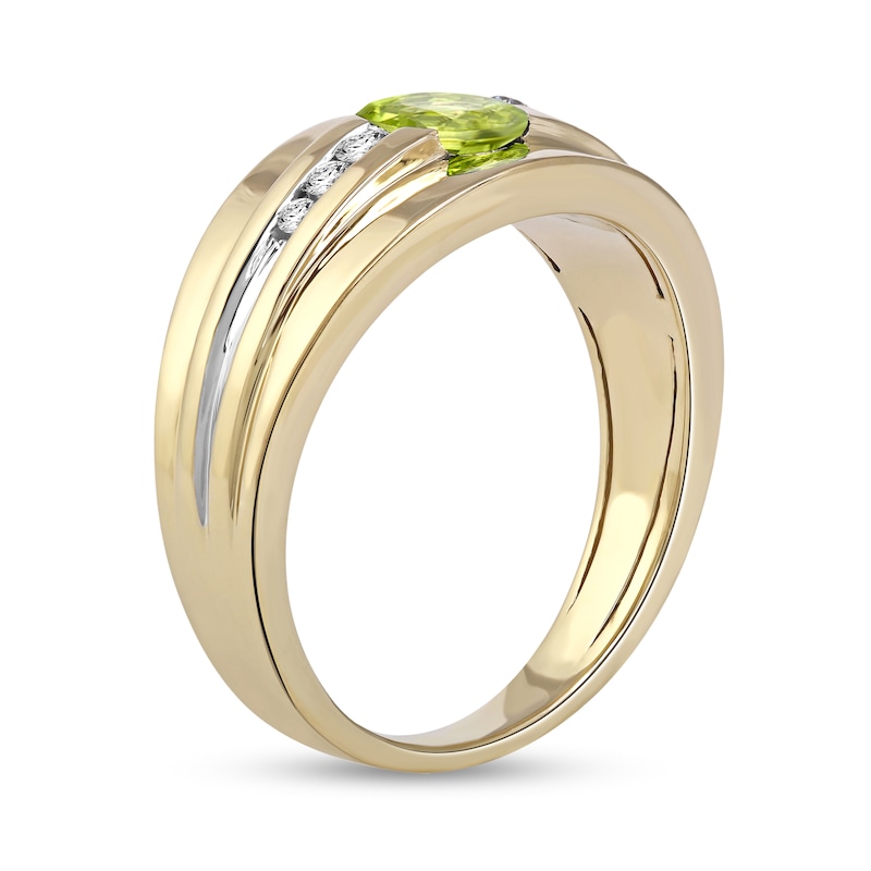 Main Image 2 of Oval Peridot and 1/6 CT. T.W. Diamond Tri-Sides Grooved Band in 10K Two-Tone Gold