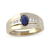 Thumbnail Image 1 of Oval Blue Sapphire and 1/6 CT. T.W. Diamond Tri-Sides Grooved Band in 10K Two-Tone Gold
