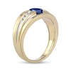 Thumbnail Image 2 of Oval Blue Sapphire and 1/6 CT. T.W. Diamond Tri-Sides Grooved Band in 10K Two-Tone Gold