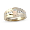 Thumbnail Image 1 of Oval Opal and 1/6 CT. T.W. Diamond Tri-Sides Grooved Band in 10K Two-Tone Gold