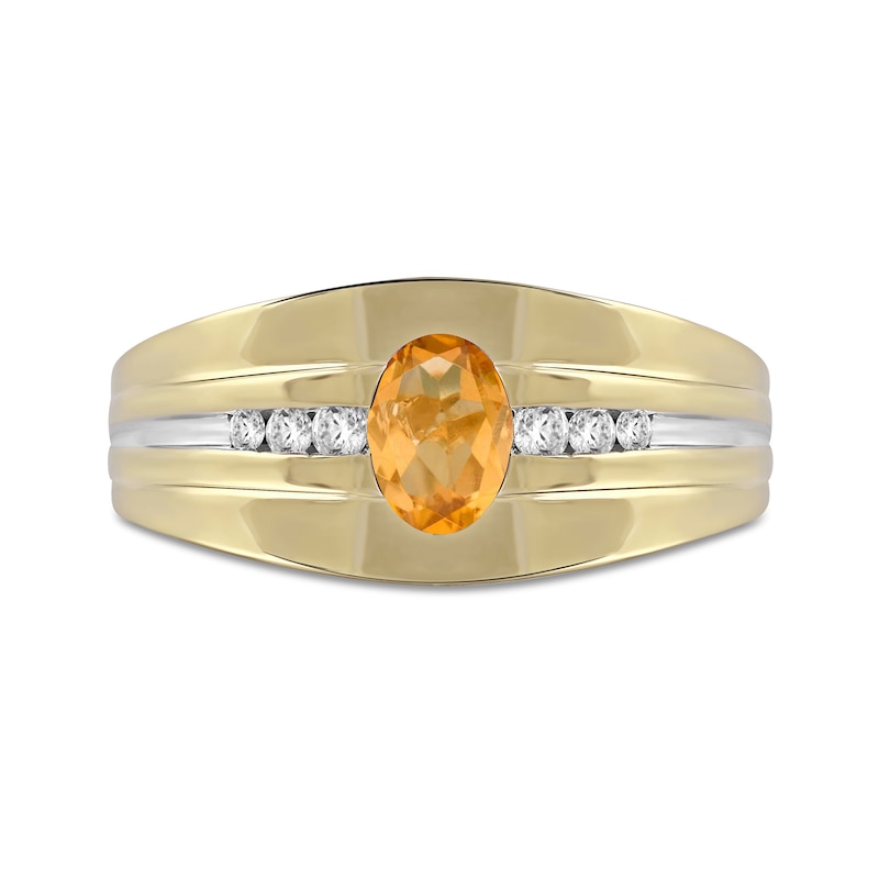 Main Image 3 of Men's Oval Madeira Citrine and 1/6 CT. T.W. Diamond Tri-Sides Grooved Band in 10K Two-Tone Gold