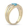 Thumbnail Image 2 of Oval Swiss Blue Topaz and 1/6 CT. T.W. Diamond Tri-Sides Grooved Band in 10K Two-Tone Gold