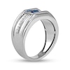 Thumbnail Image 2 of 5.0mm Blue Sapphire and 1/8 CT. T.W. Diamond Side Accent Flat-Top Grooved Band in 10K White Gold
