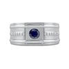 Thumbnail Image 3 of 5.0mm Blue Sapphire and 1/8 CT. T.W. Diamond Side Accent Flat-Top Grooved Band in 10K White Gold