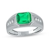 Thumbnail Image 0 of Men's Sideways Octagonal Lab-Created Emerald and White Lab-Created Sapphire Tri-Sides Channel Band in Sterling Silver