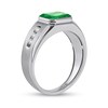 Thumbnail Image 1 of Men's Sideways Octagonal Lab-Created Emerald and White Lab-Created Sapphire Tri-Sides Channel Band in Sterling Silver