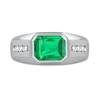 Thumbnail Image 3 of Sideways Octagonal Lab-Created Emerald and White Lab-Created Sapphire Tri-Sides Channel Band in Sterling Silver