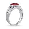 Thumbnail Image 1 of Men's Sideways Octagonal Lab-Created Garnet and White Lab-Created Sapphire Tri-Sides Channel Band in Sterling Silver