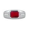 Thumbnail Image 2 of Men's Sideways Octagonal Lab-Created Garnet and White Lab-Created Sapphire Tri-Sides Channel Band in Sterling Silver