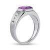 Thumbnail Image 2 of Sideways Octagonal Amethyst and White Lab-Created Sapphire Tri-Sides Channel Band in Sterling Silver