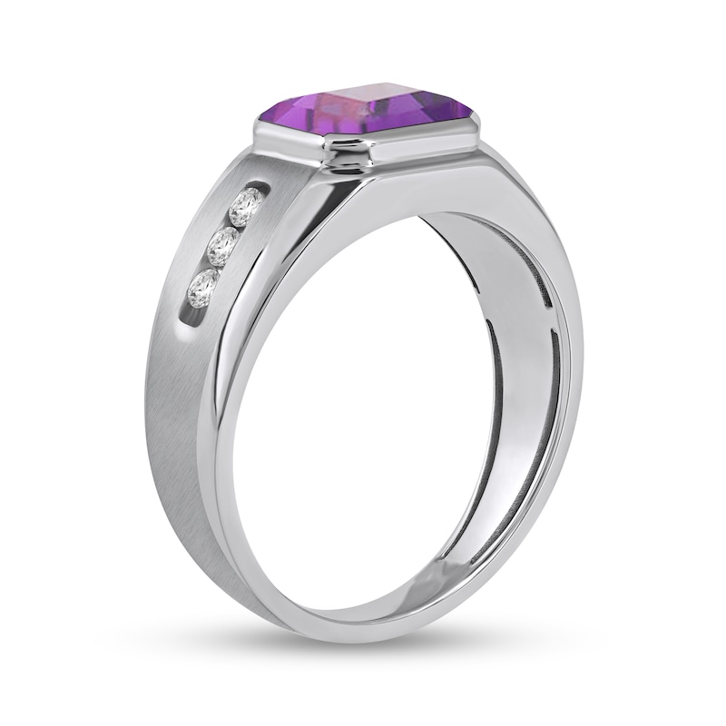Main Image 2 of Sideways Octagonal Amethyst and White Lab-Created Sapphire Tri-Sides Channel Band in Sterling Silver