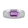 Thumbnail Image 3 of Sideways Octagonal Amethyst and White Lab-Created Sapphire Tri-Sides Channel Band in Sterling Silver