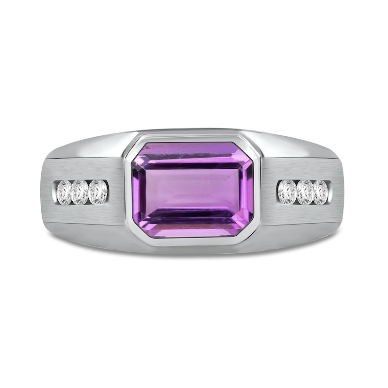 Main Image 3 of Sideways Octagonal Amethyst and White Lab-Created Sapphire Tri-Sides Channel Band in Sterling Silver