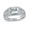 Thumbnail Image 1 of Sideways Octagonal White Topaz and White Lab-Created Sapphire Tri-Sides Channel Band in Sterling Silver